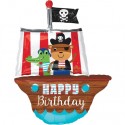 Happy Birthday, Piratenschiff Folienballon, mit Helium zum Geburtstag