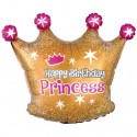 Happy Birthday Princess Folienballon, goldene Krone, Luftballon ohne Helium-Ballongas