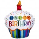 Happy Birthday Rainbow Cupcake Folienballon, Shape, ohne Helium zum Geburtstag