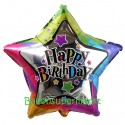 Geburtstags-Luftballon Happy Birthday Stern, bunt, ohne Helium