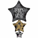 Happy New Year Stars, Großer Silvester-Luftballon aus Folie, inklusive Helium-Ballongas