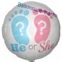 Luftballon He or She, Gender Reveal Party, Ballon mit Ballongas Helium