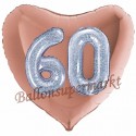 Herzluftballon Jumbo 3D, holografisch Silber und Rosegold zum 60. Geburtstag, Jumbo-Folienballon mit Ballongas