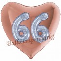 Herzluftballon Jumbo 3D, holografisch Silber und Rosegold  zum 66. Geburtstag, Jumbo-Folienballon mit Ballongas