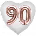 Luftballon Herz, Jumbo 3D, Rosegold und Weiß zum 90. Geburtstag, Jumbo-Folienballon mit Ballongas