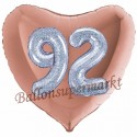 Herzluftballon Jumbo 3D, holografisch Silber und Rosegold  zum 92. Geburtstag, Jumbo-Folienballon mit Ballongas