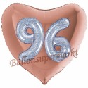 Herzluftballon Jumbo 3D, holografisch Silber und Rosegold  zum 96. Geburtstag, Jumbo-Folienballon mit Ballongas