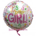 Luftballon zu Geburt, Taufe, Babyparty,  It's a Baby Girl, Ballon mit Ballongas Helium