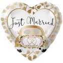 Just Married Auto Gold, Folienballon zur Hochzeit ohne Helium-Ballongas