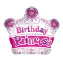 Happy Birthday Princess, Krone, pink-weiß Folienballon mit Helium zum Geburtstag