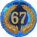 Luftballon aus Folie, 67. Geburtstag, Lorbeerkranz Zahl 67, ohne Helium