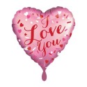 I Love You Satin Rosa, Herzluftballon mit kleinen Herzen, inklusive Helium