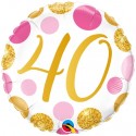 Luftballon aus Folie zum 40.Geburtstag, Pink & Gold Dots 40, ohne Helium