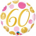 Luftballon aus Folie, Pink & Gold Dots 60, zum 60. Geburtstag, mit Helium
