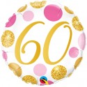 Luftballon aus Folie zum 60. Geburtstag, Pink & Gold Dots 60, ohne Helium