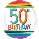 Luftballon aus Folie, Rainbow Birthday 50, zum 50. Geburtstag, mit Helium