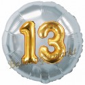 Jumbo 3D Luftballon, Gold und Silber  zum 13. Geburtstag, Jumbo-Folienballon mit Ballongas