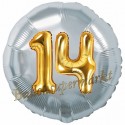 Jumbo 3D Luftballon, Gold und Silber  zum 14. Geburtstag, Jumbo-Folienballon mit Ballongas