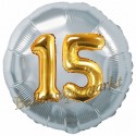 Jumbo 3D Luftballon, Gold und Silber  zum 15. Geburtstag, Jumbo-Folienballon mit Ballongas