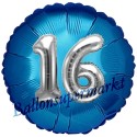 Luftballon Jumbo 3D, Silber und Blau  zum 16. Geburtstag, Jumbo-Folienballon mit Ballongas