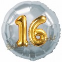 Jumbo 3D Luftballon, Gold und Silber zum 16. Geburtstag, Jumbo-Folienballon mit Ballongas