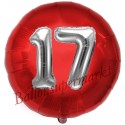 Luftballon Jumbo 3D, Silber und Rot zum 17. Geburtstag, Jumbo-Folienballon mit Ballongas
