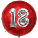 Luftballon Jumbo 3D, Silber und Rot  zum 18. Geburtstag, Jumbo-Folienballon mit Ballongas