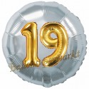 Jumbo 3D Luftballon, Gold und Silber  zum 19. Geburtstag, Jumbo-Folienballon mit Ballongas