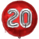 Luftballon Jumbo 3D, Silber und Rot  zum 20. Geburtstag, Jumbo-Folienballon mit Ballongas