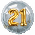 Jumbo 3D Luftballon, Gold und Silber  zum 21. Geburtstag, Jumbo-Folienballon mit Ballongas
