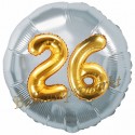 Jumbo 3D Luftballon, Gold und Silber  zum 26. Geburtstag, Jumbo-Folienballon mit Ballongas