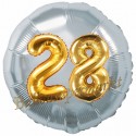 Jumbo 3D Luftballon, Gold und Silber  zum 28. Geburtstag, Jumbo-Folienballon mit Ballongas