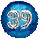 Jumbo 3D Luftballon, Silber und Blau  zum 39. Geburtstag, Jumbo-Folienballon mit Ballongas