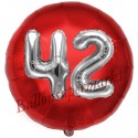 Luftballon Jumbo 3D, Silber und Rot  zum 42. Geburtstag, Jumbo-Folienballon mit Ballongas