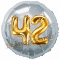 Jumbo 3D Luftballon, Gold und Silber  zum 42. Geburtstag, Jumbo-Folienballon mit Ballongas