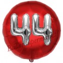 Luftballon Jumbo 3D, Silber und Rot  zum 44. Geburtstag, Jumbo-Folienballon mit Ballongas