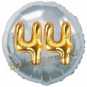 Jumbo 3D Luftballon, Gold und Silber  zum 44. Geburtstag, Jumbo-Folienballon mit Ballongas