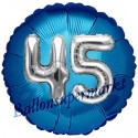 Jumbo 3D Luftballon, Silber und Blau  zum 45. Geburtstag, Jumbo-Folienballon mit Ballongas