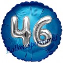 Jumbo 3D Luftballon, Silber und Blau  zum 46. Geburtstag, Jumbo-Folienballon mit Ballongas
