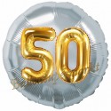 Jumbo 3D Luftballon, Gold und Silber zum 50. Geburtstag, Jumbo-Folienballon mit Ballongas