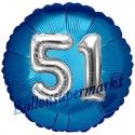 Jumbo 3D Luftballon, Silber und Blau  zum 51. Geburtstag, Jumbo-Folienballon mit Ballongas