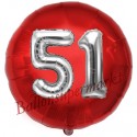 Luftballon Jumbo 3D, Silber und Rot  zum 51. Geburtstag, Jumbo-Folienballon mit Ballongas