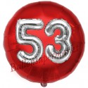 Luftballon Jumbo 3D, Silber und Rot  zum 53. Geburtstag, Jumbo-Folienballon mit Ballongas