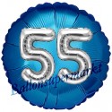 Jumbo 3D Luftballon, Silber und Blau  zum 55. Geburtstag, Jumbo-Folienballon mit Ballongas