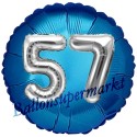 Jumbo 3D Luftballon, Silber und Blau  zum 57. Geburtstag, Jumbo-Folienballon mit Ballongas
