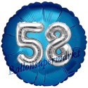 Jumbo 3D Luftballon, Silber und Blau  zum 58. Geburtstag, Jumbo-Folienballon mit Ballongas
