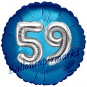 Jumbo 3D Luftballon, Silber und Blau  zum 59. Geburtstag, Jumbo-Folienballon mit Ballongas