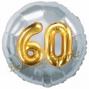 Jumbo 3D Luftballon, Gold und Silber zum 60. Geburtstag, Jumbo-Folienballon mit Ballongas
