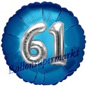 Jumbo 3D Luftballon, Silber und Blau  zum 61. Geburtstag, Jumbo-Folienballon mit Ballongas