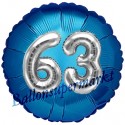 Jumbo 3D Luftballon, Silber und Blau  zum 63. Geburtstag, Jumbo-Folienballon mit Ballongas